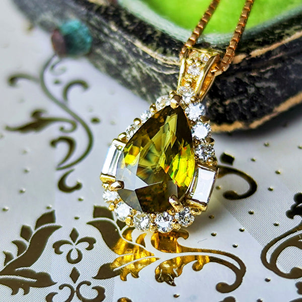 天然スフェーン 1.41ct 天然ダイヤモンド ネックレス