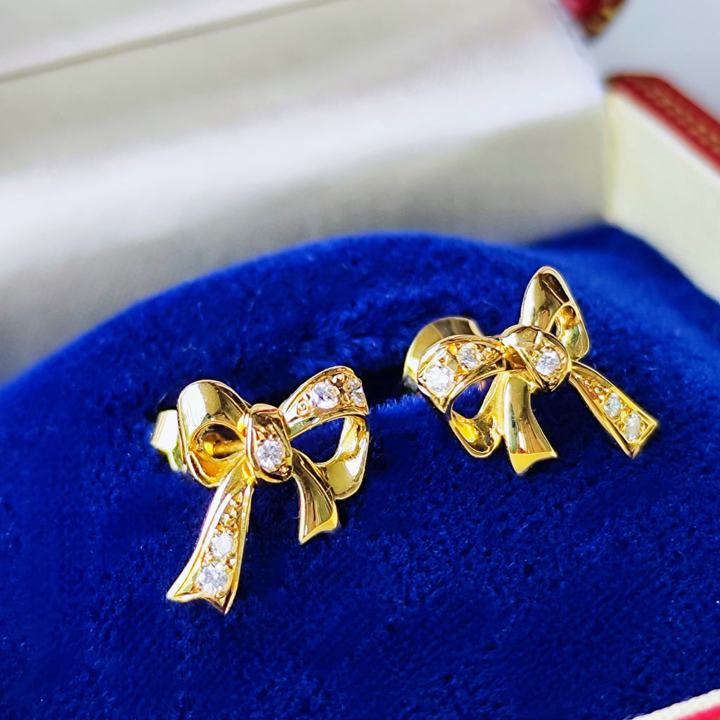 MIKIMOTO ミキモト リボンモチーフ ダイヤモンド ピアス