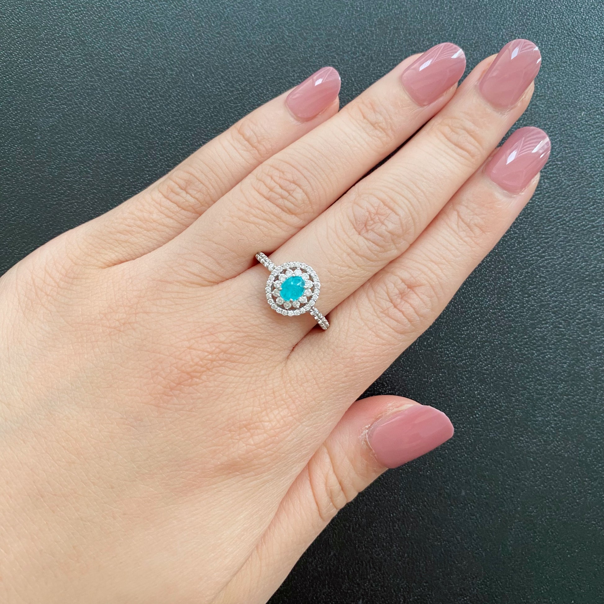 天然パライバトルマリン 0.36ct カボションカット 天然ダイヤモンド リング