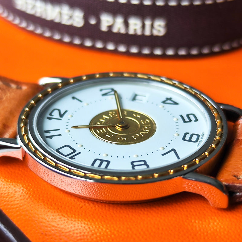 【ボーイズサイズ】HERMES エルメスセリエ オーストリッチ クォーツ腕時計