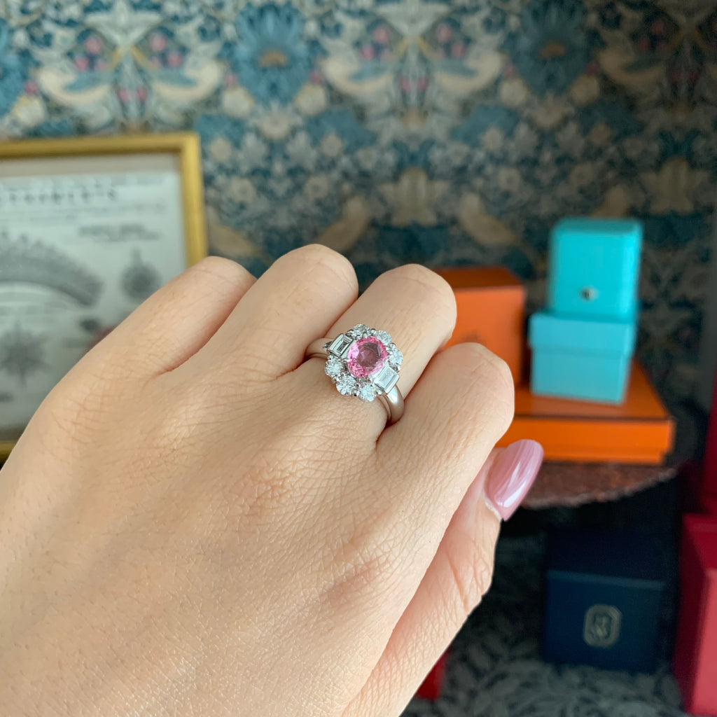 天然パパラチアサファイア 1.07ct 天然ダイヤモンド リング