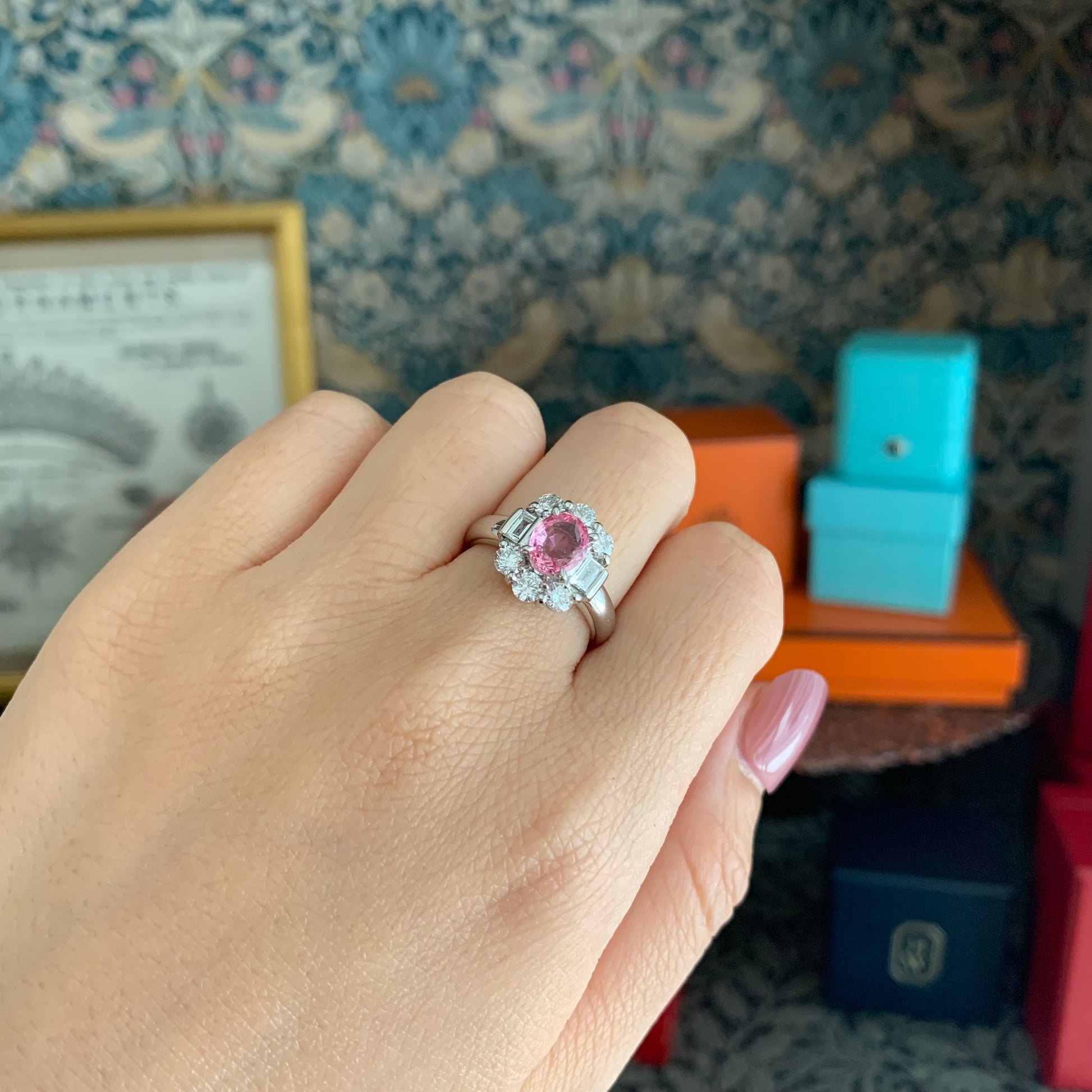 天然パパラチアサファイア 1.07ct 天然ダイヤモンド リング