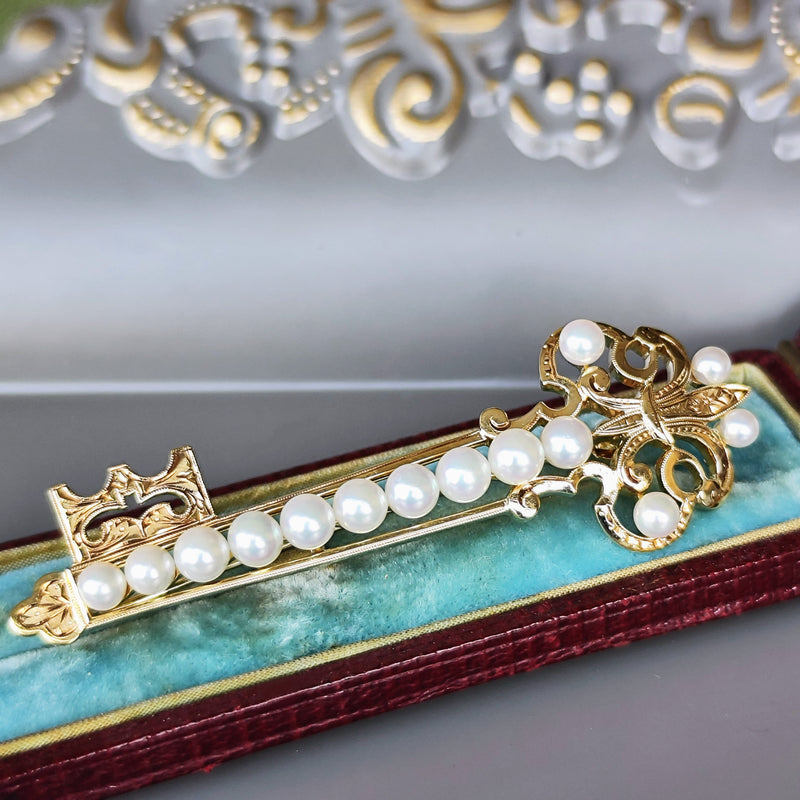 MIKIMOTO ミキモト あこや真珠 鍵のモチーフ フルールドリス ヴィンテージブローチ