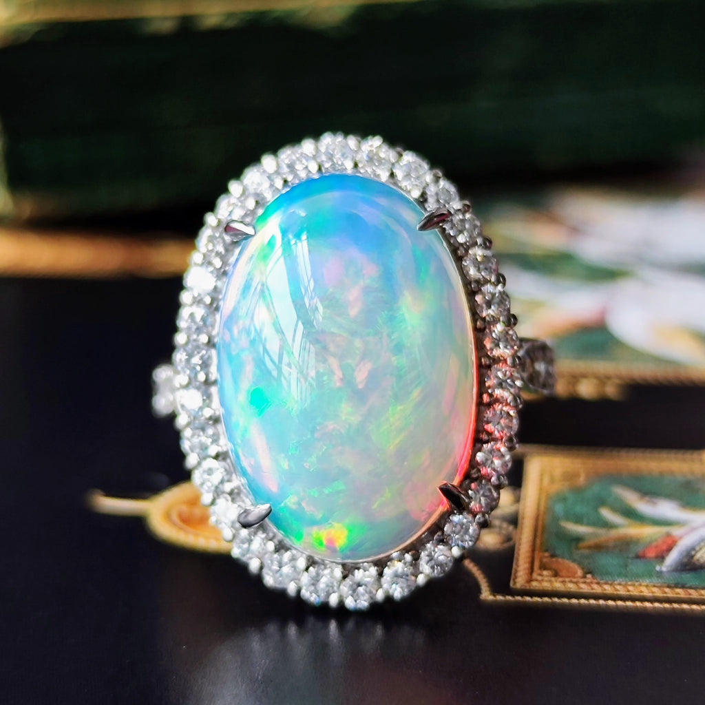 天然オパール エチオピア産 7.55ct 天然ダイヤモンド プラチナリング