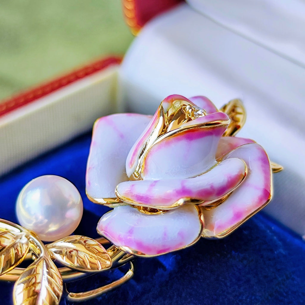 MIKIMOTO ミキモト プリンセスグレースコレクション あこや真珠 ダイヤモンド ブローチ 18金