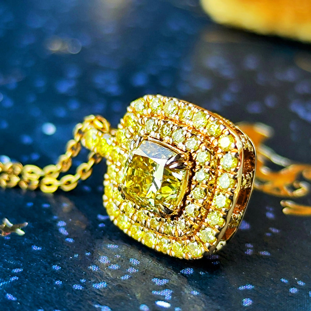 【イエローダイヤ】FANCY INTENSE YELLOW VVS2 0.71ct ネックレス GIA