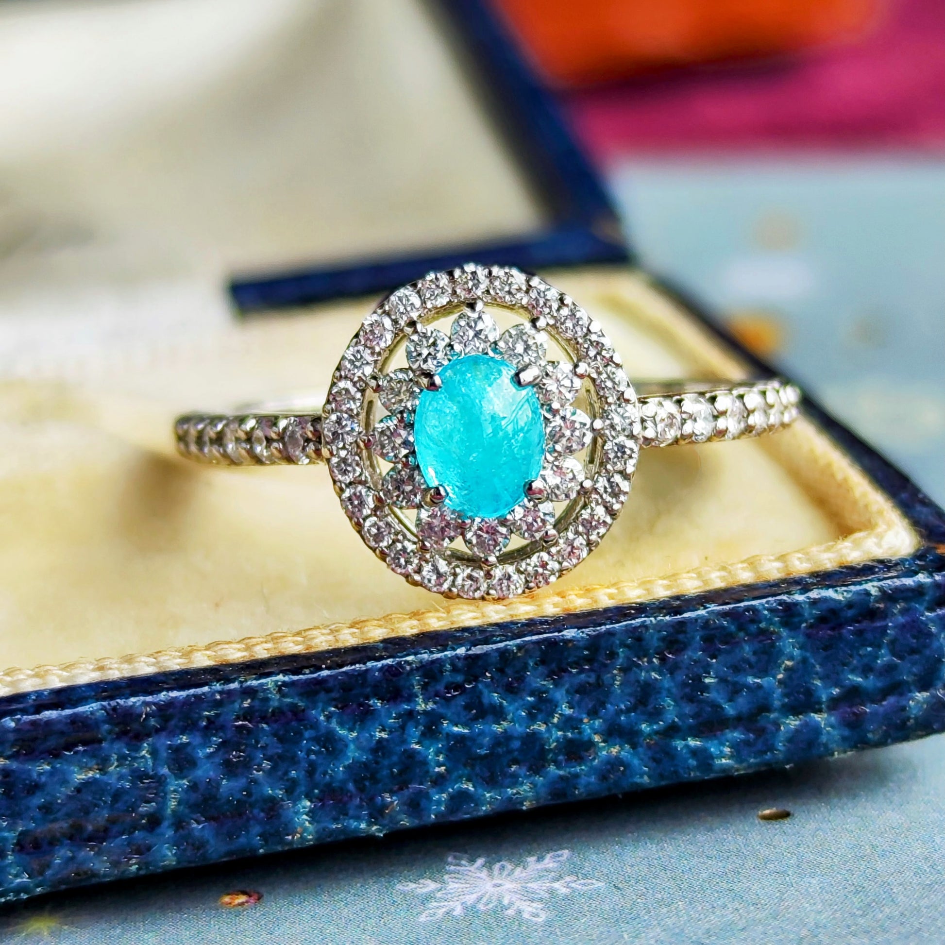 天然パライバトルマリン 0.36ct カボションカット 天然ダイヤモンド リング