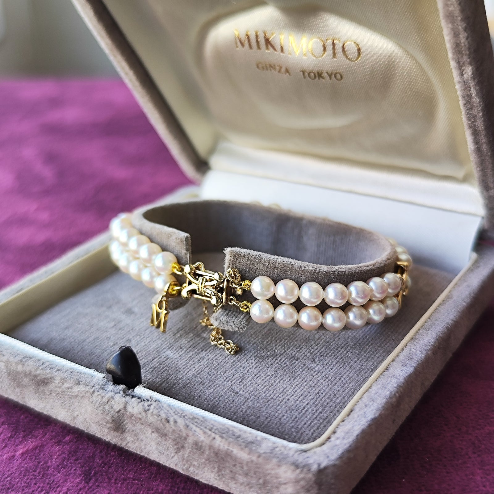 MIKIMOTO ミキモト あこや真珠 2連 ブレスレット チャーム付き