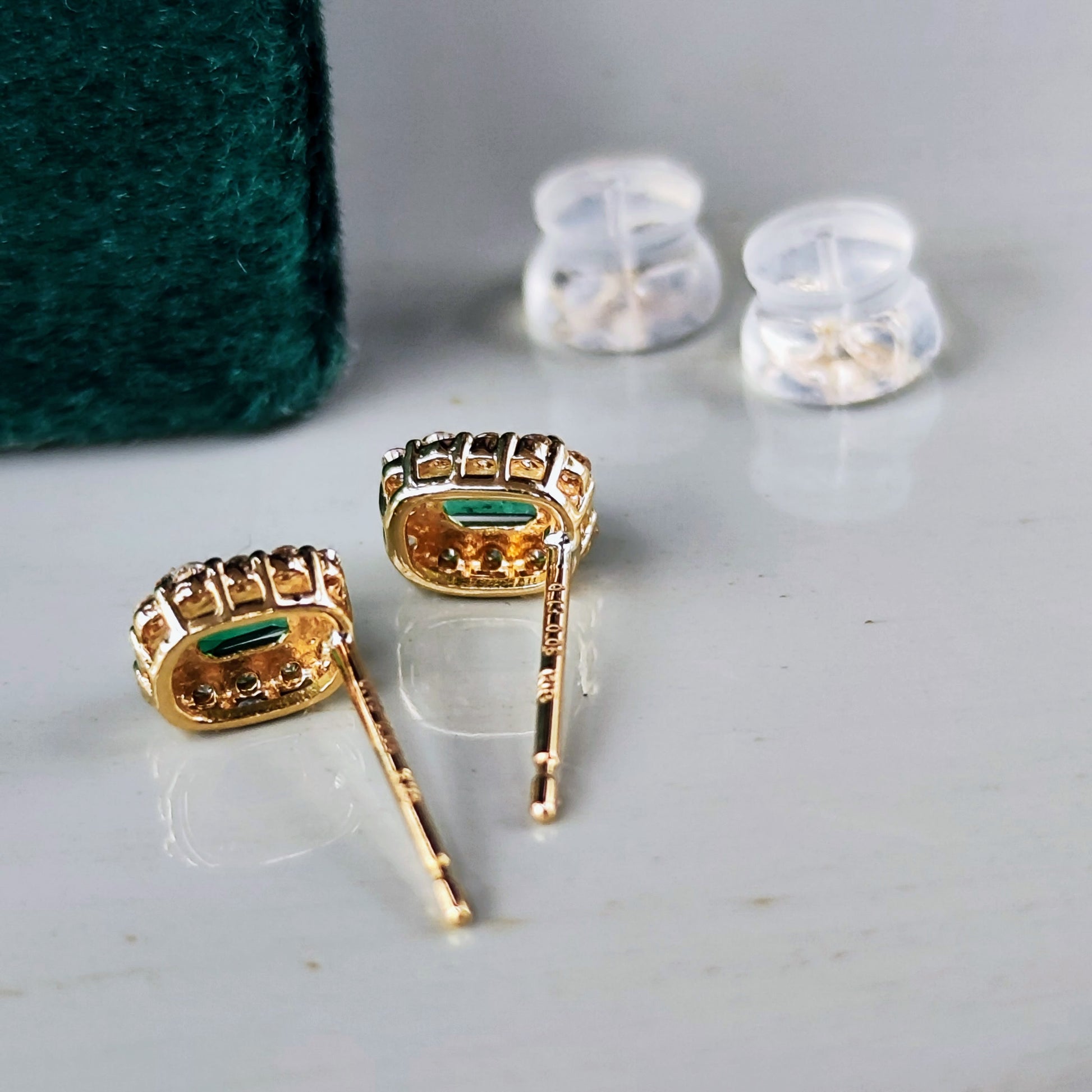 天然エメラルド 天然ダイヤモンド 18金ピアス