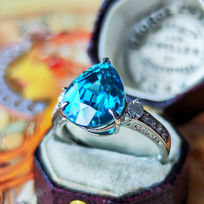 天然ジルコン 7.06ct 天然ダイヤモンド リング