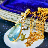 天然アクアマリンキャッツアイ 天然ダイヤモンド ネックレス