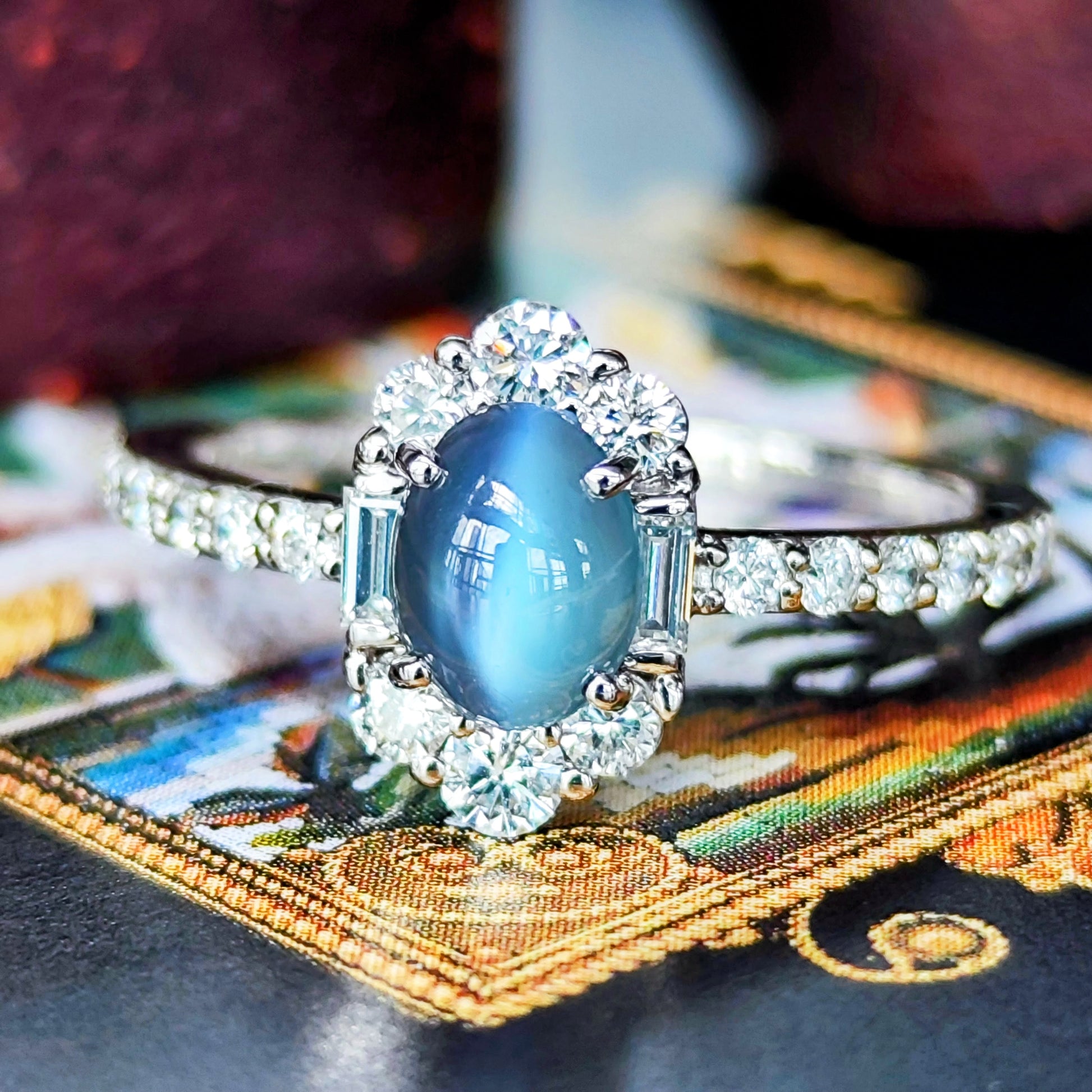 天然アレキサンドライトキャッツアイ 0.843ct 天然ダイヤモンド プラチナリング