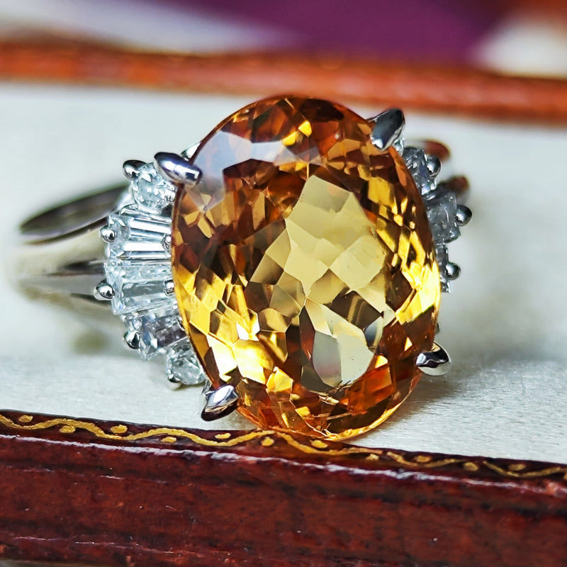 【三越百貨店】天然インペリアルトパーズ 5.37ct 天然ダイヤモンド リング