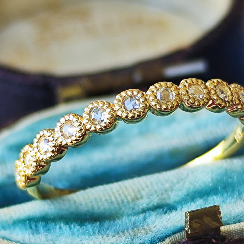 【ローズカット】天然ダイヤモンド ハーフエタニティリング 18金