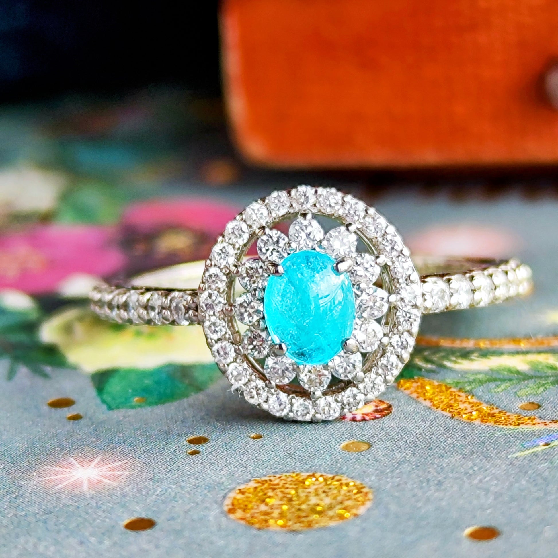 天然パライバトルマリン 0.36ct カボションカット 天然ダイヤモンド リング