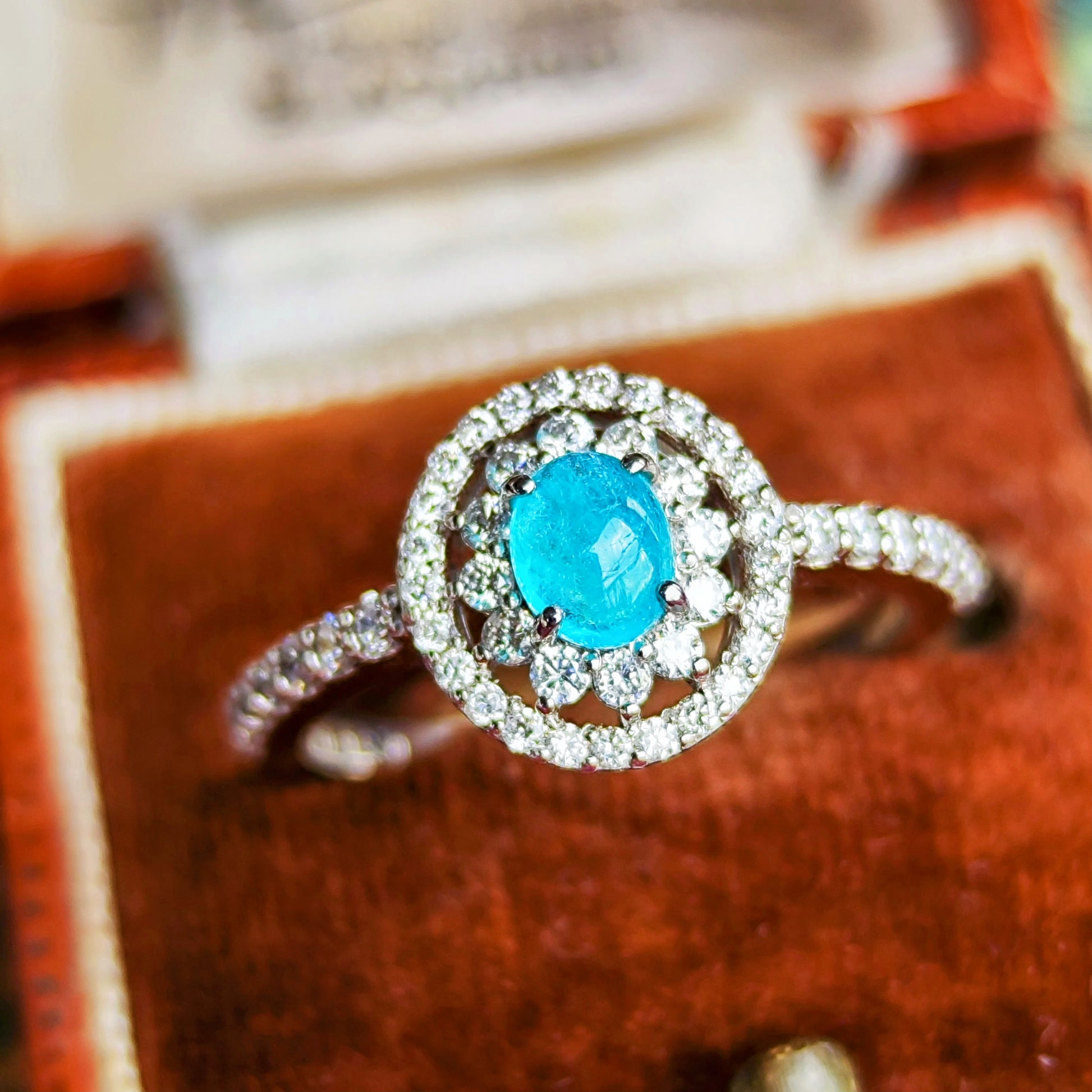 天然パライバトルマリン 0.36ct カボションカット 天然ダイヤモンド リング