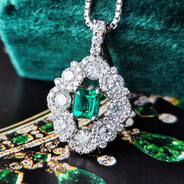 【ノンオイル コロンビア産】天然エメラルド 天然ダイヤモンド ネックレス