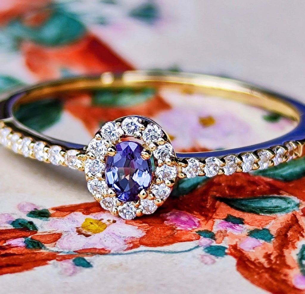 天然アレキサンドライト 0.10ct 天然ダイヤモンド 18金リング
