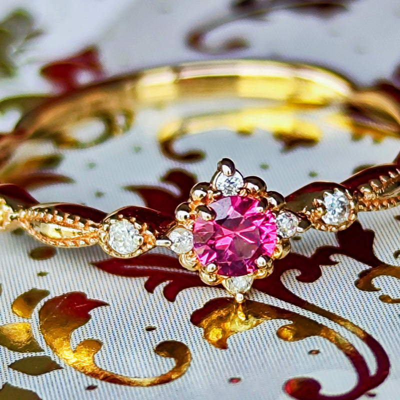 【ホットスピネル】天然ピンクスピネル 天然ダイヤモンド 18金リング