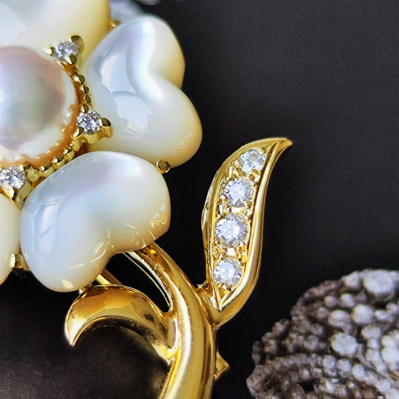 MIKIMOTO ミキモト シェル あこや真珠 ダイヤモンド ブローチ ペンダントトップ