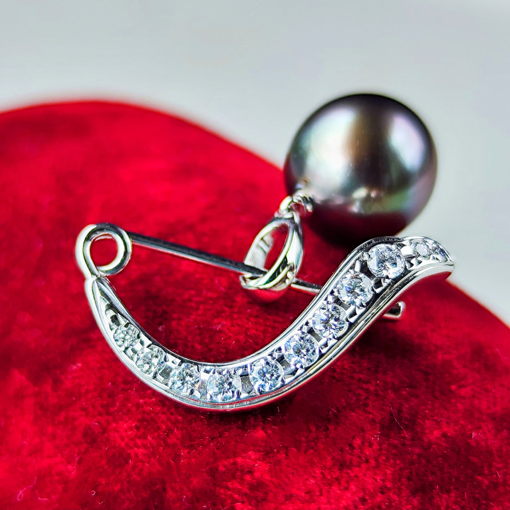 MIKIMOTO ミキモト 黒蝶真珠 ダイヤモンド ブローチ兼ペンダントトップ