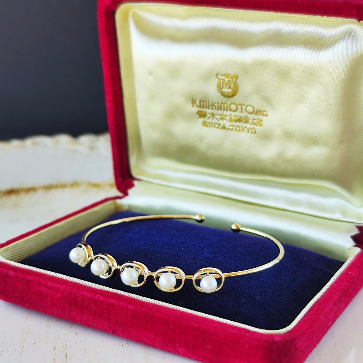 [Vintage MIKIMOTO] MIKIMOTO Akoya Pearl 14K Gold Bangle