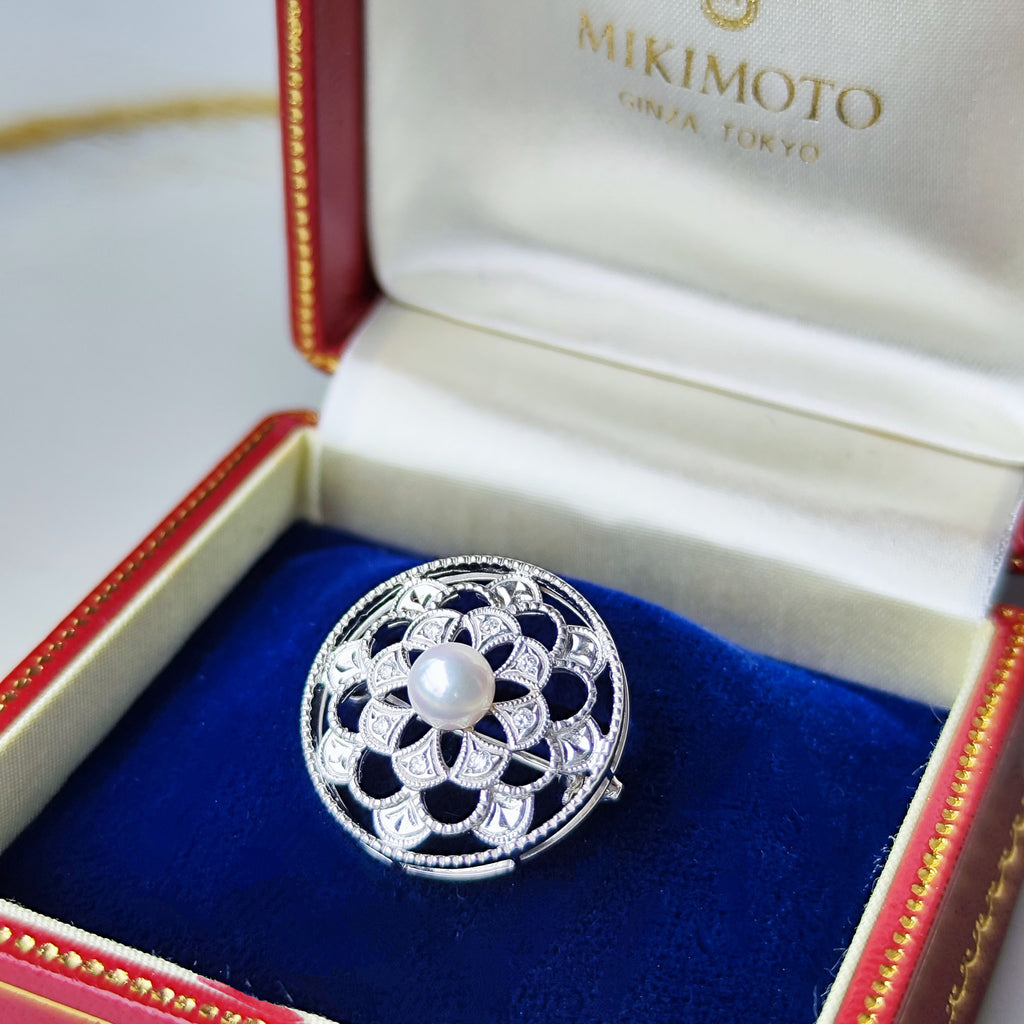 MIKIMOTO ミキモト あこや真珠 天然ダイヤモンド ブローチ兼ペンダントトップ  18金WG