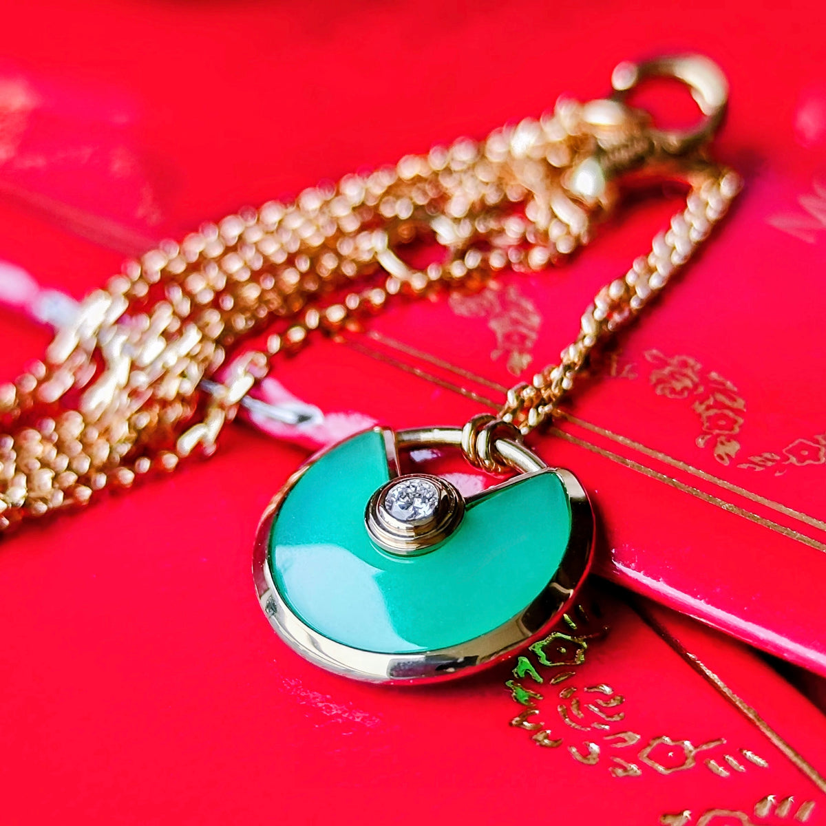 【廃盤 Cartier】カルティエ アミュレット クリソプレーズ ネックレス 18金YG