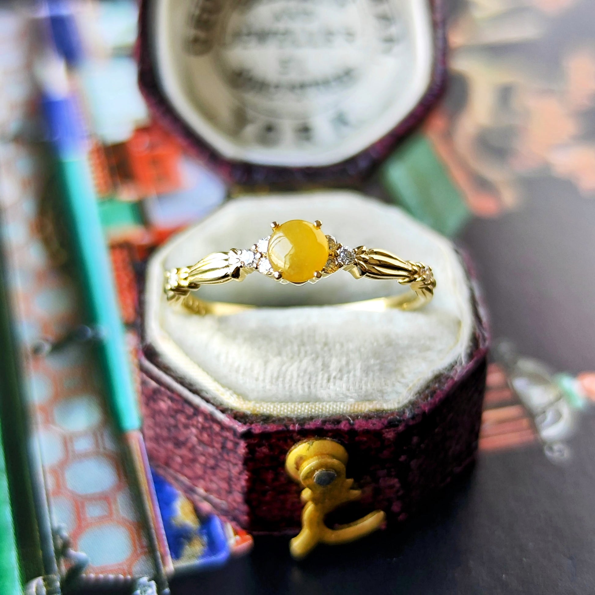 天然翡翠 天然ダイヤモンド イエロー 18金リング