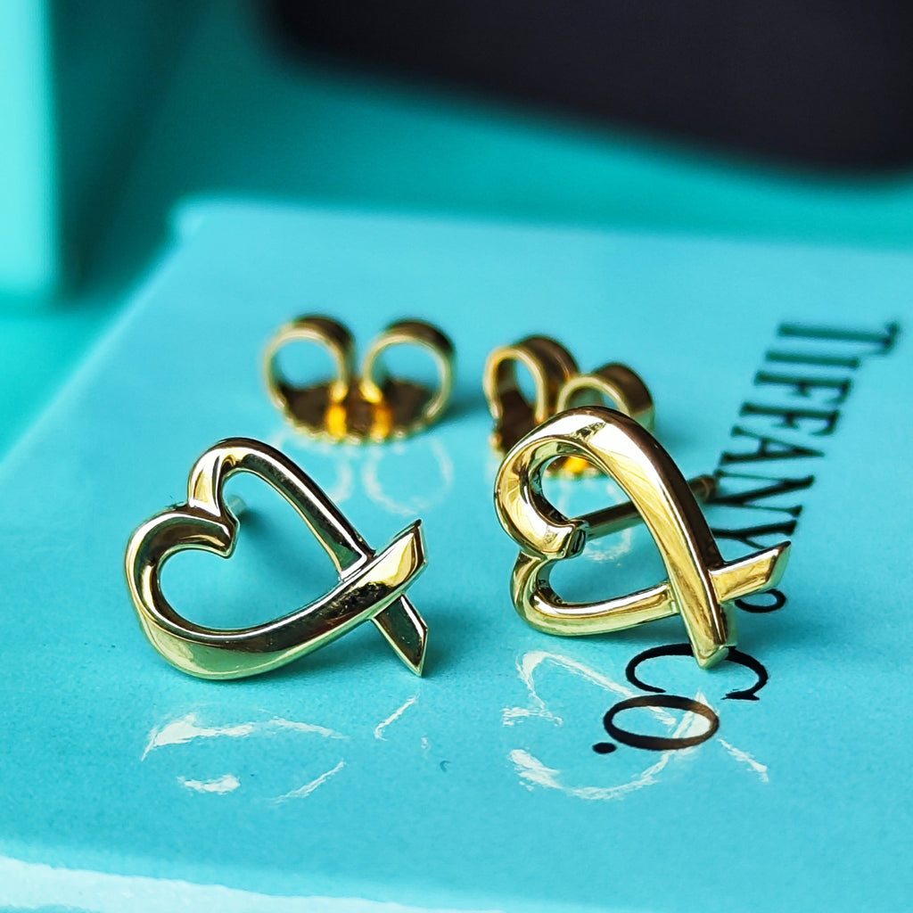 【極美品】ティファニー　ラビングハートピアス　K14/925 コンビ　箱、巾着袋 極美品】ティファニー ラビングハートピアス K14/925 コンビ 箱