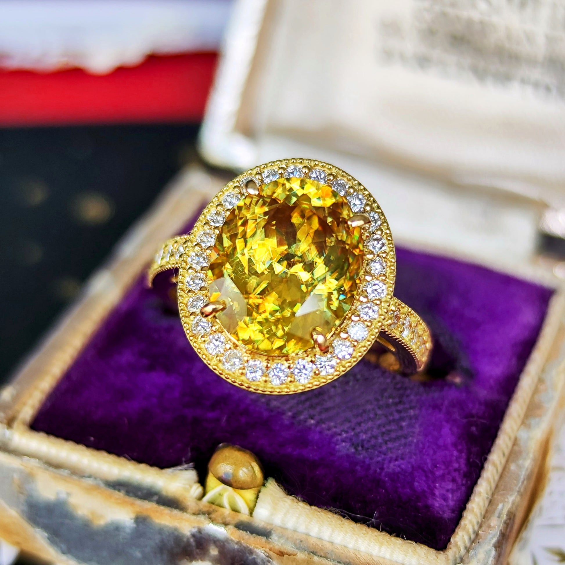 【大粒 4.67ct】天然スフェーン 天然ダイヤモンド リング
