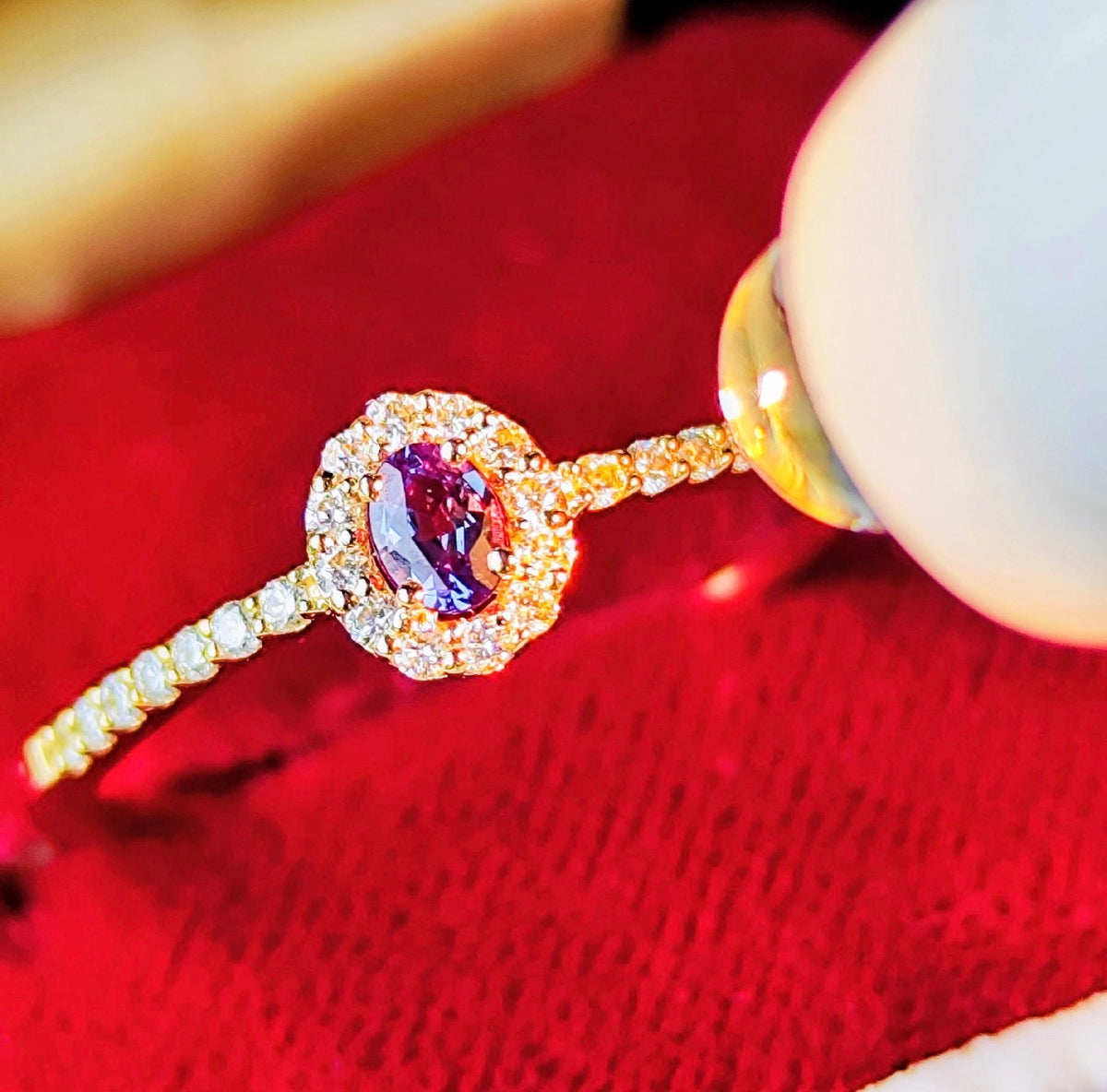 天然アレキサンドライト 0.10ct 天然ダイヤモンド 18金リング