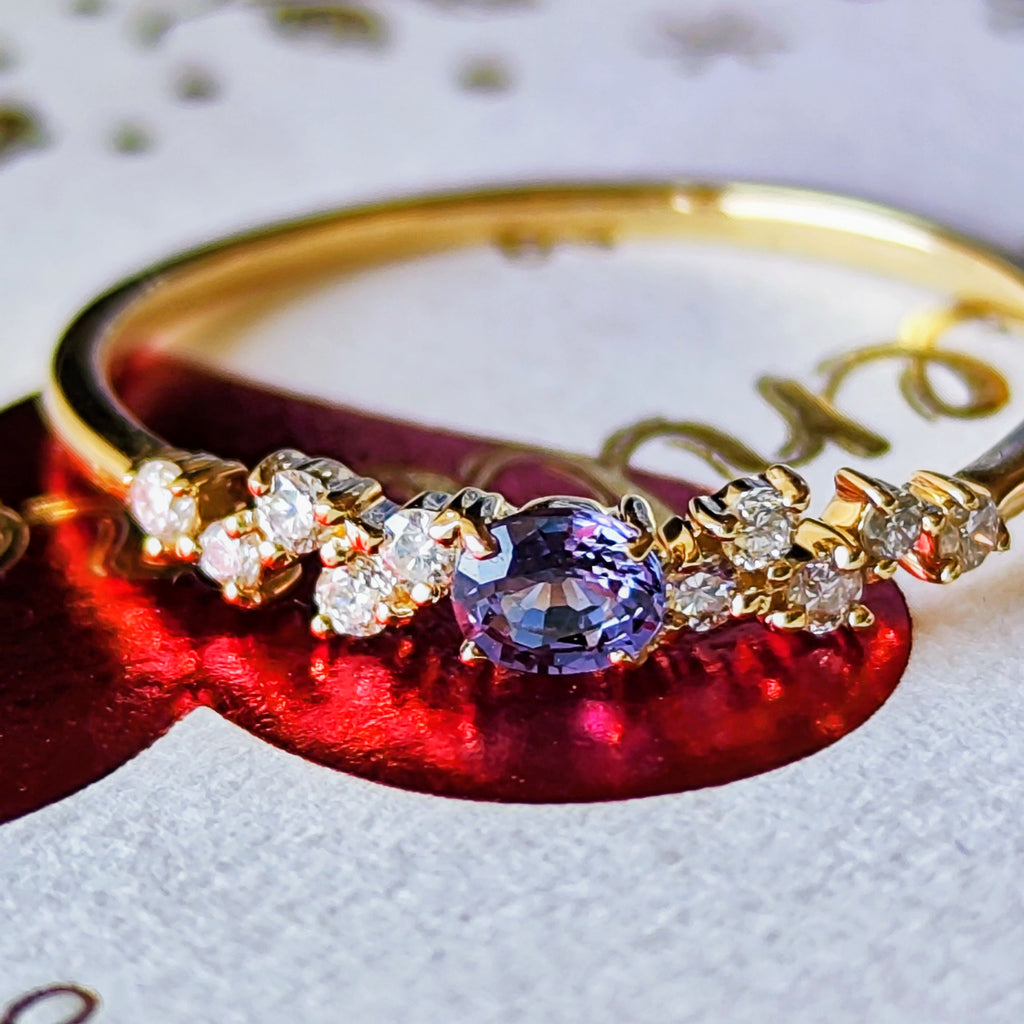 【ベキリーブルー】天然カラーチェンジガーネット 0.17ct 天然ダイヤモンド 18金リング