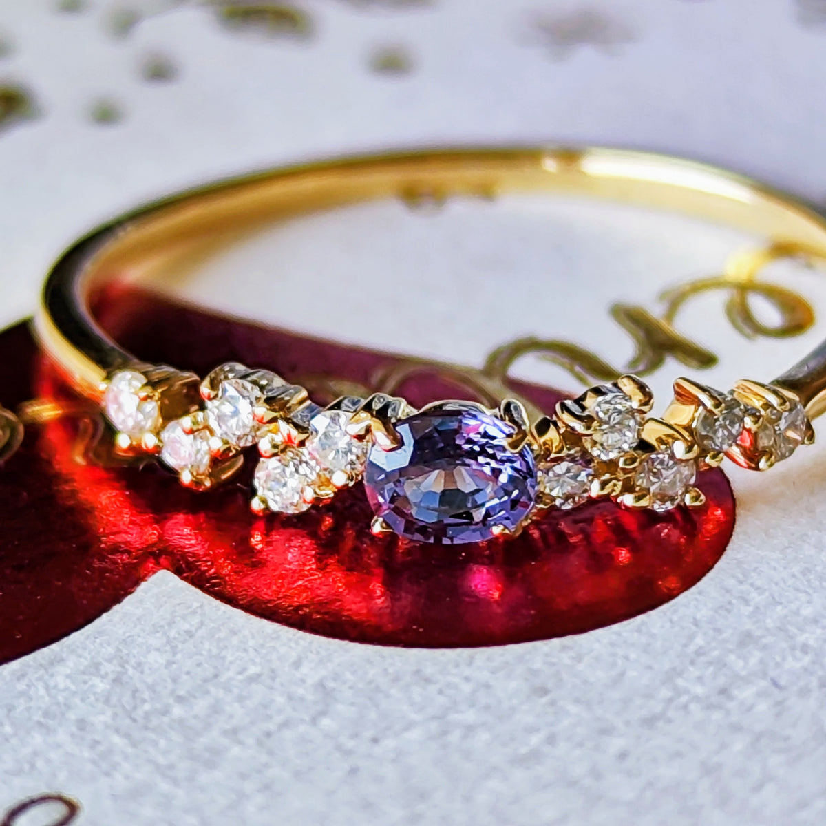【ベキリーブルー】天然カラーチェンジガーネット 0.17ct 天然ダイヤモンド 18金リング
