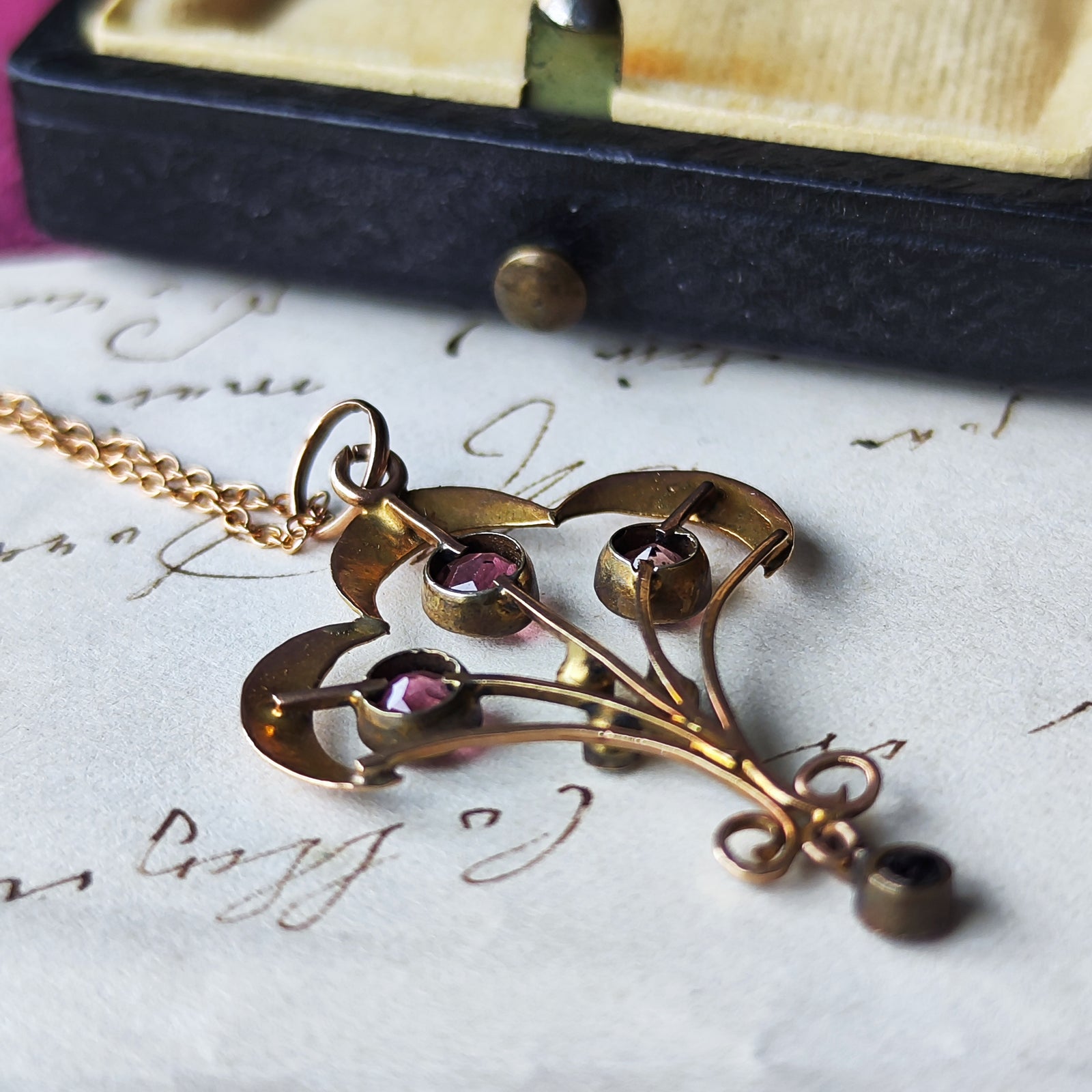 イギリス アンティーク ピンクトルマリン ガーネット シードパール