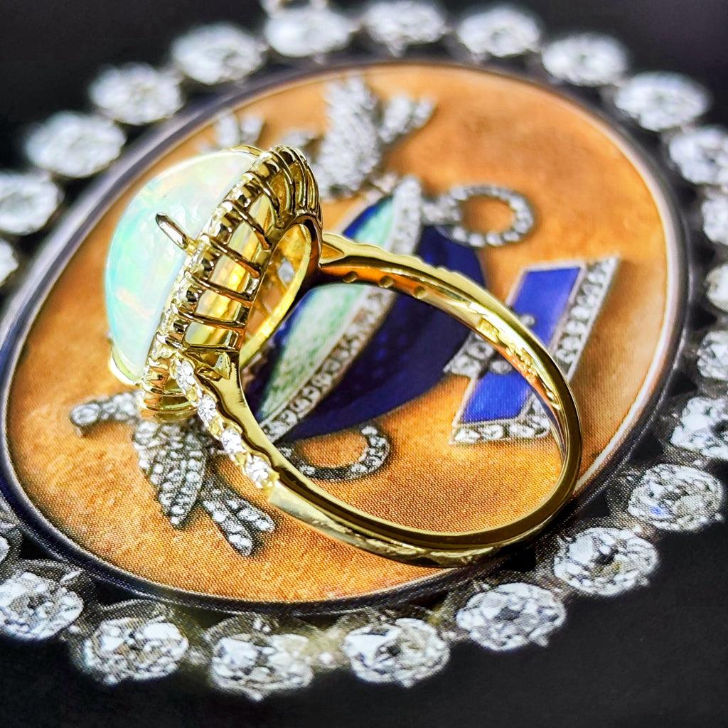 天然オパール エチオピア産 3.22ct 天然ダイヤモンド リング