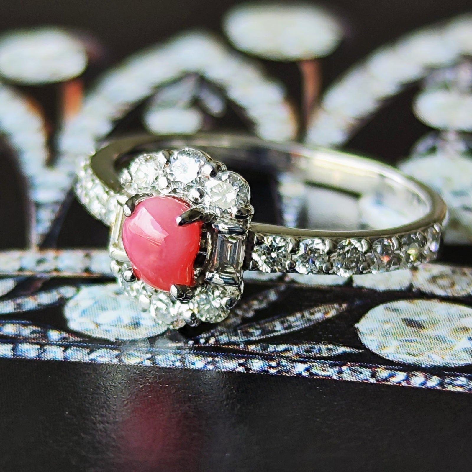 JF087】三越 Pt900 天然コンクパール ダイヤモンド リング