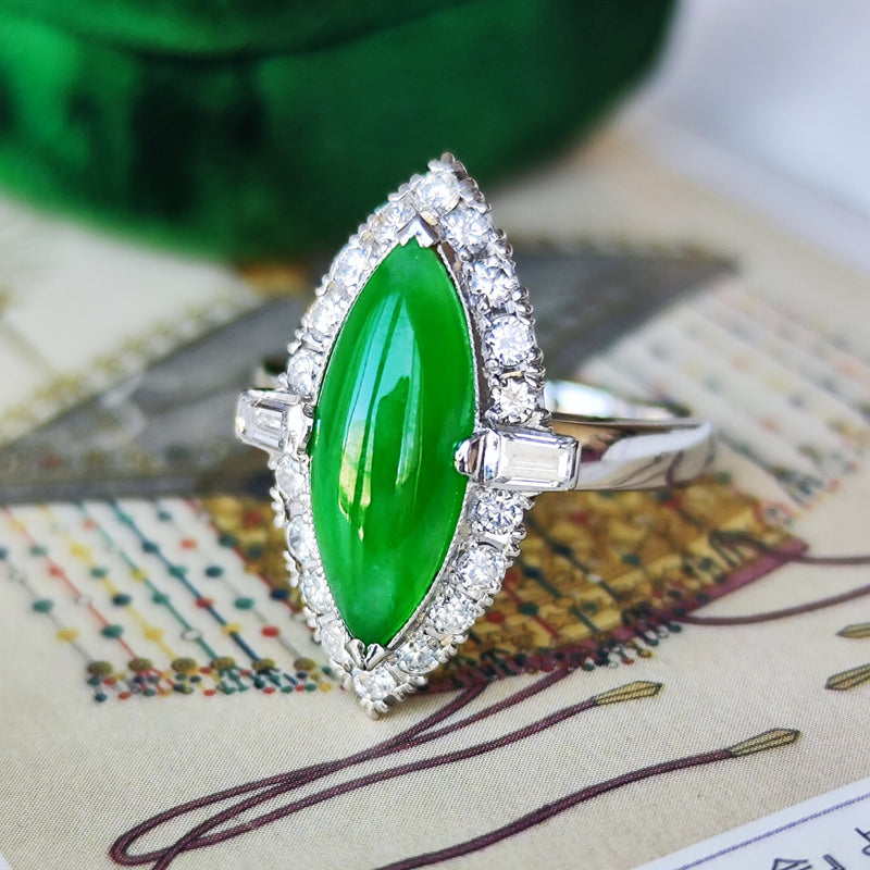 昭和レトロ】天然翡翠 天然ダイヤモンド 千本透かし プラチナリング