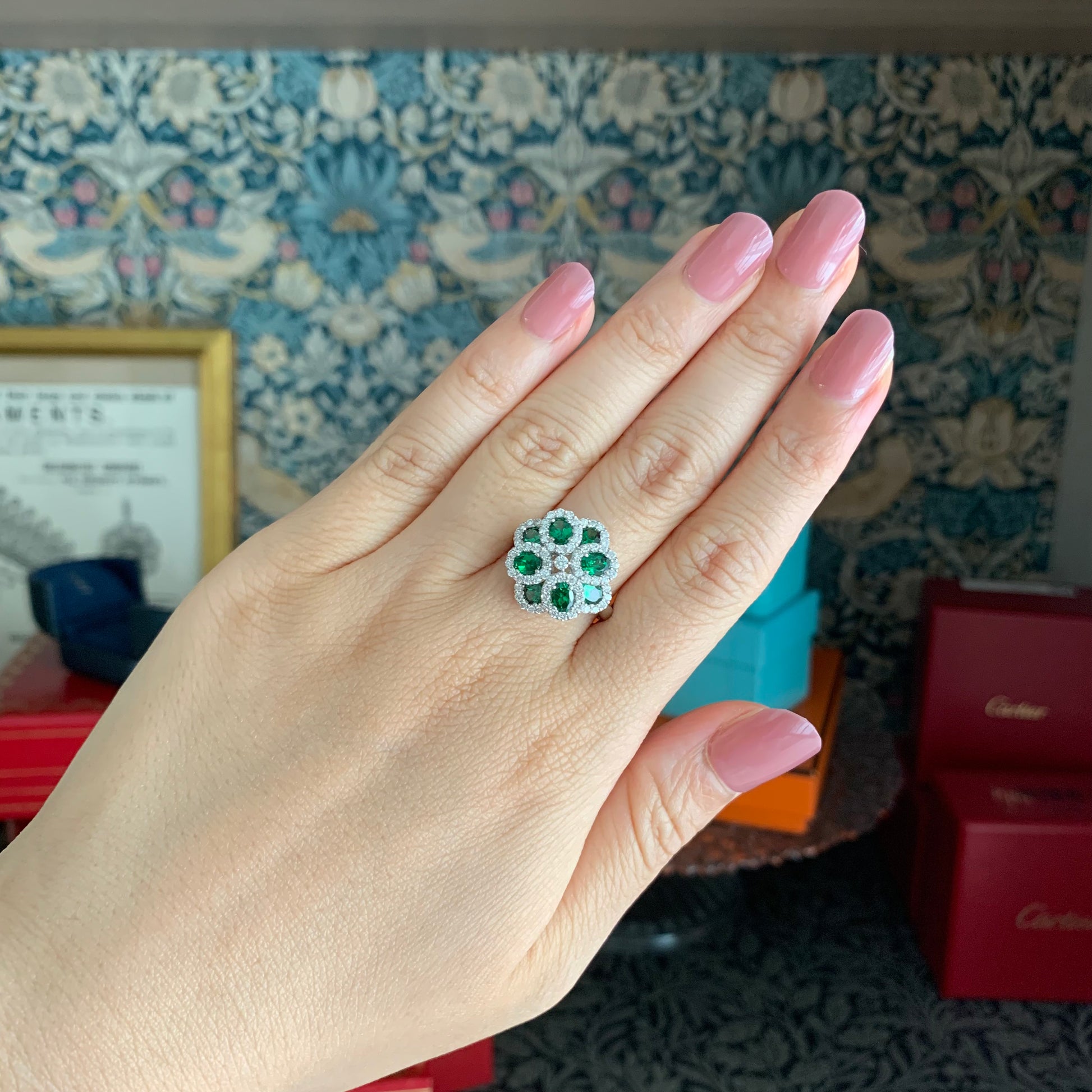 天然グリーンガーネット 1.60ct 天然ダイヤモンド プラチナリング