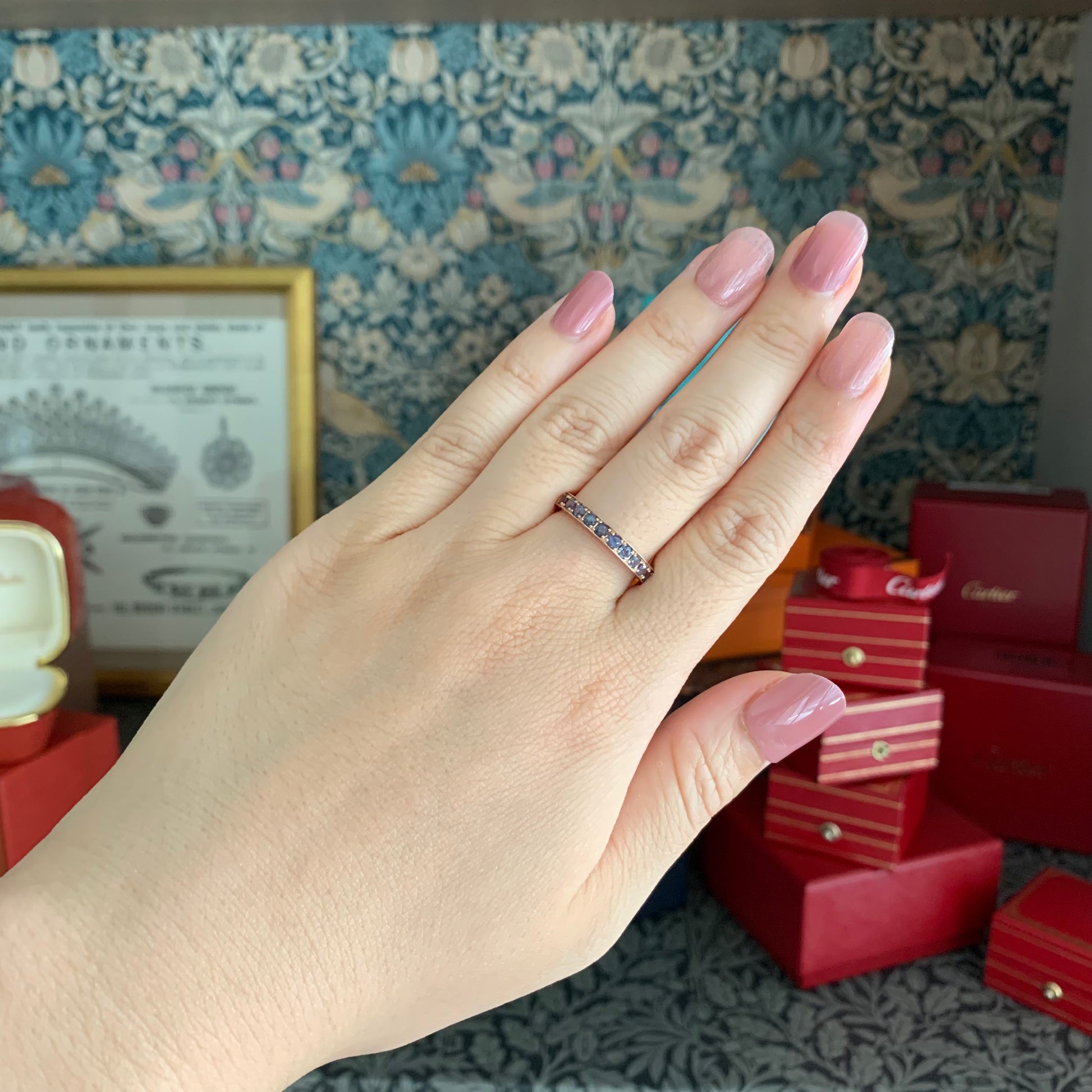 天然アレキサンドライト 0.63ct ハーフエタニティリング 18金PG ②