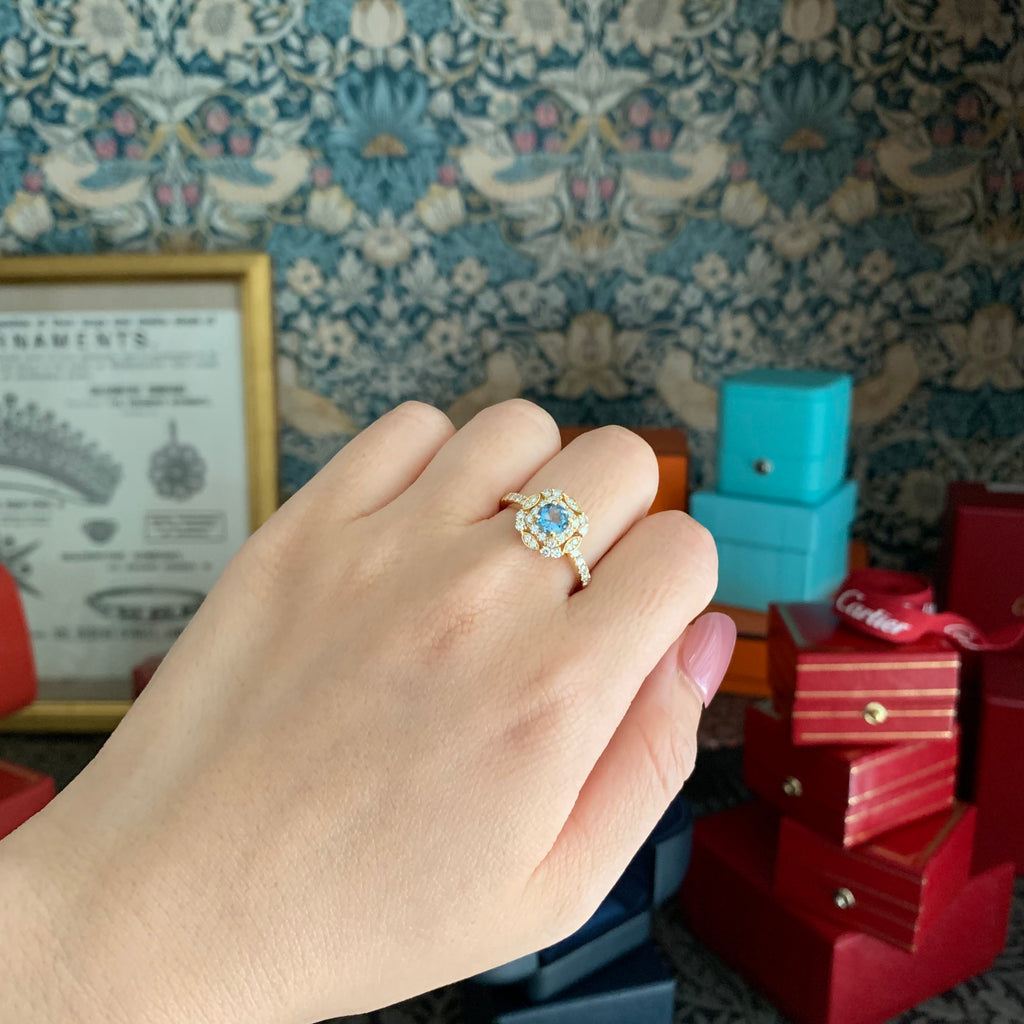 【サンタマリア】天然アクアマリン 0.45ct 天然ダイヤモンド リング