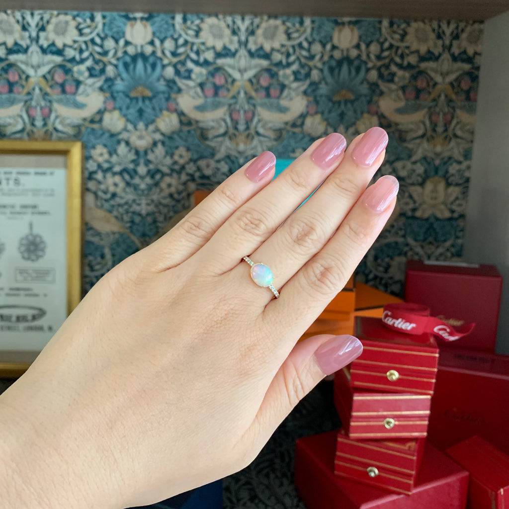Natural Ethiopian Opal 0.93ct Natural Diamond Ring