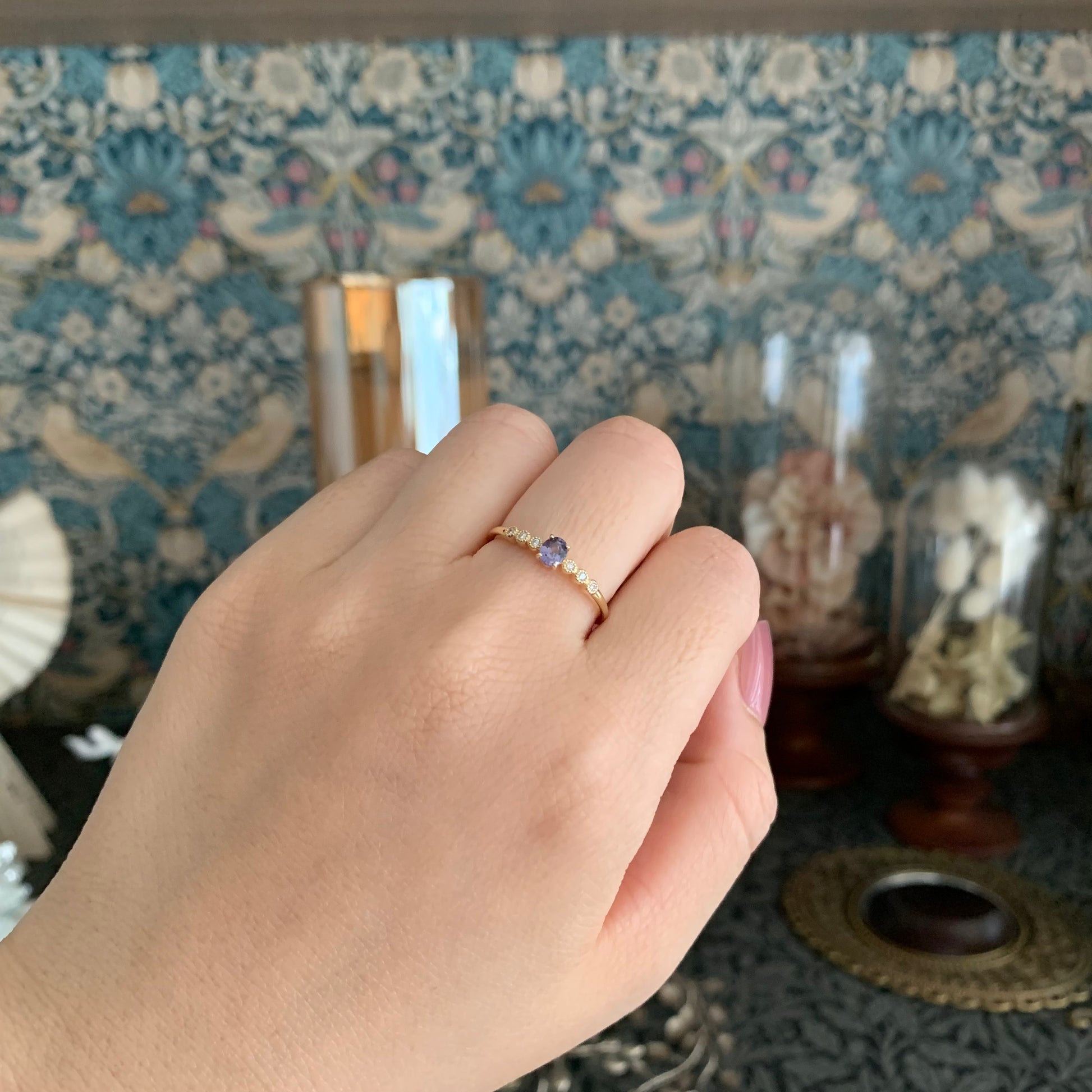 【ベキリーブルー】天然カラーチェンジガーネット 0.24ct 天然ダイヤモンド 18金リング