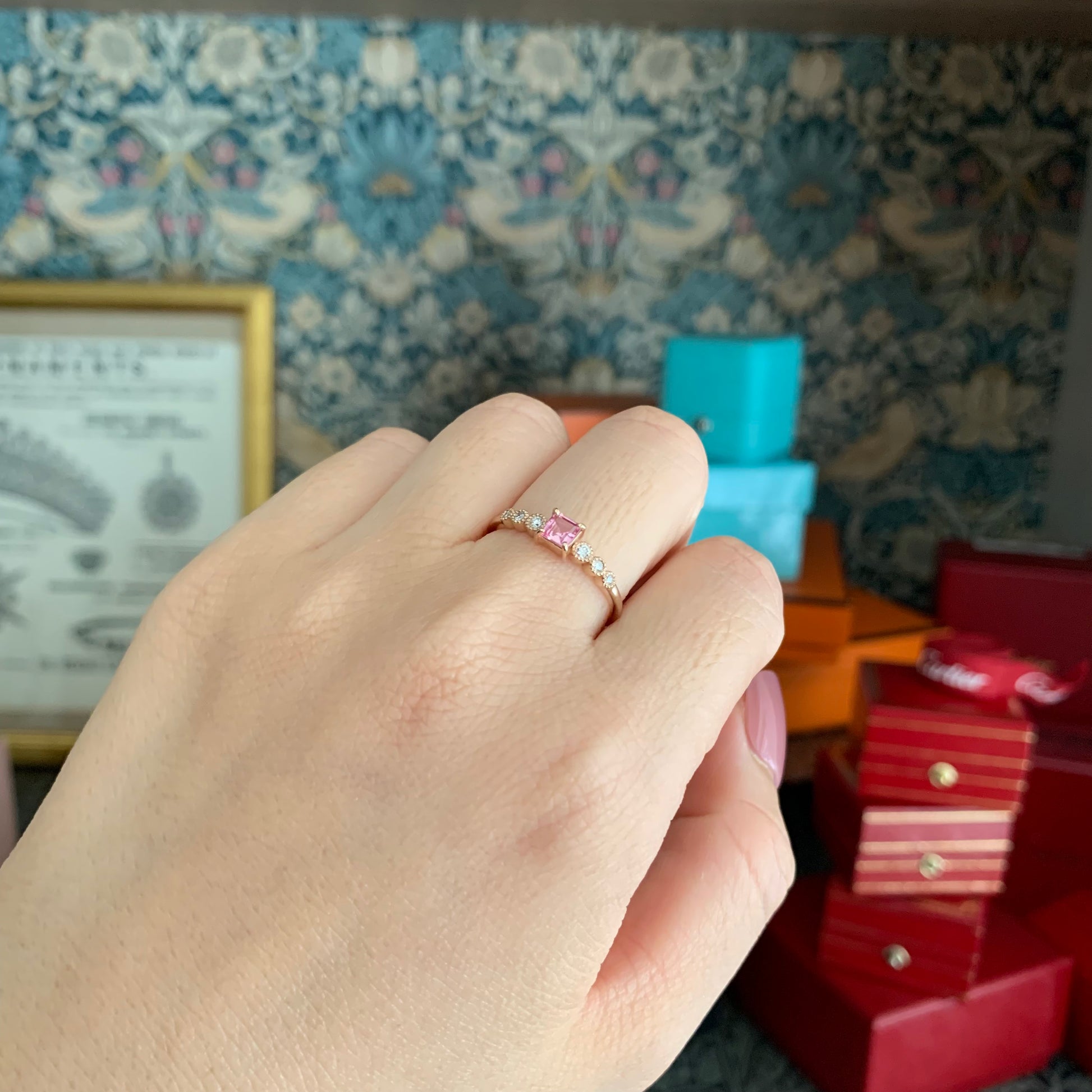 天然パパラチアサファイア 0.31ct 天然ダイヤモンド リング