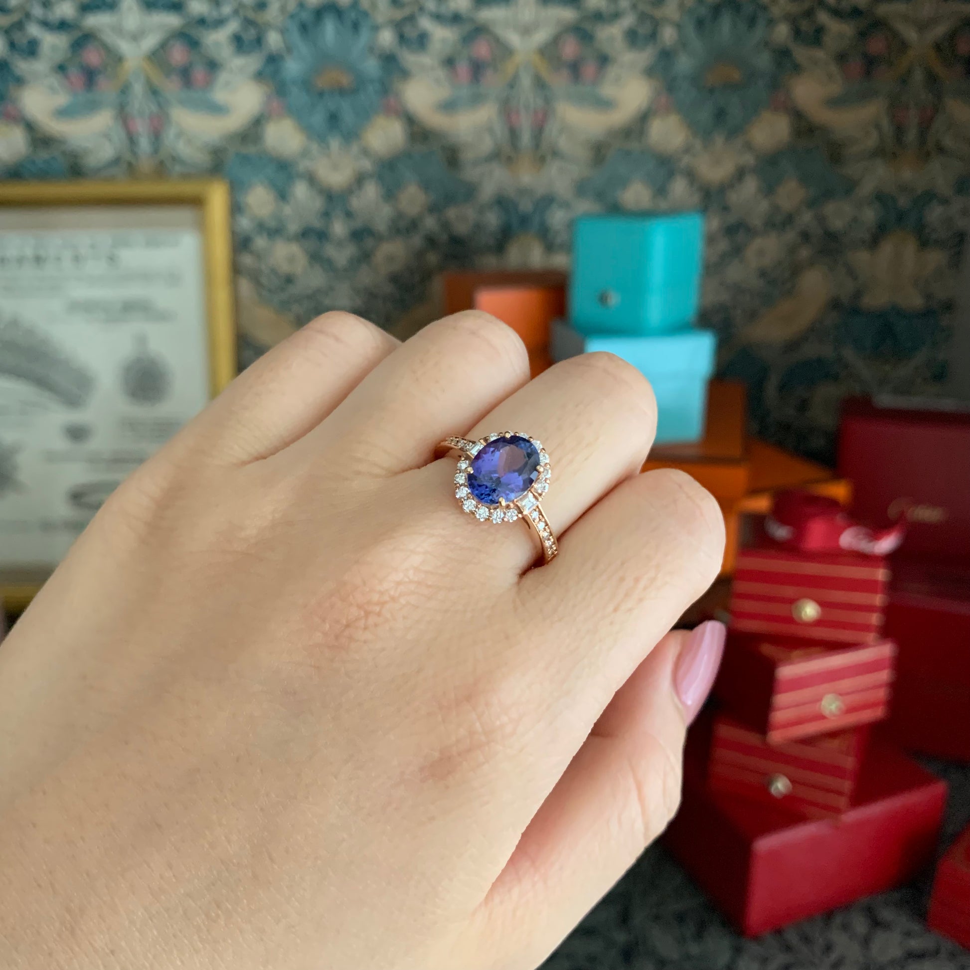 天然タンザナイト 2.21ct 天然ダイヤモンド 18金PG リング