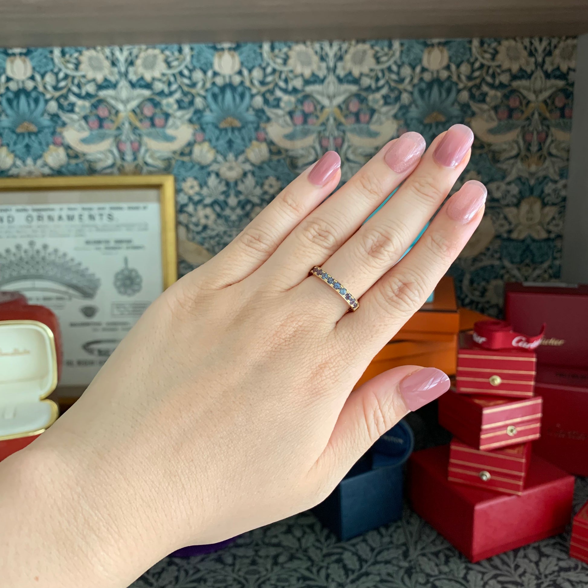 天然アレキサンドライト 0.65ct ハーフエタニティリング 18金YG ②