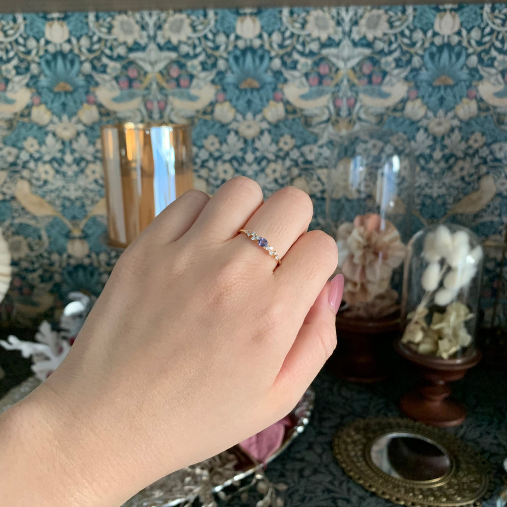 【ベキリーブルー】天然カラーチェンジガーネット 0.17ct 天然ダイヤモンド 18金リング