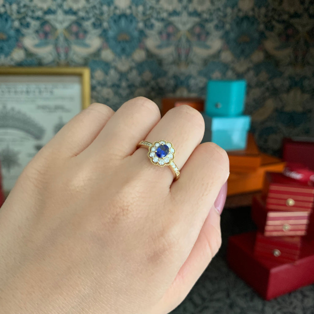 【コーンフラワー】天然サファイア 0.48ct 天然ダイヤモンド 18金リング