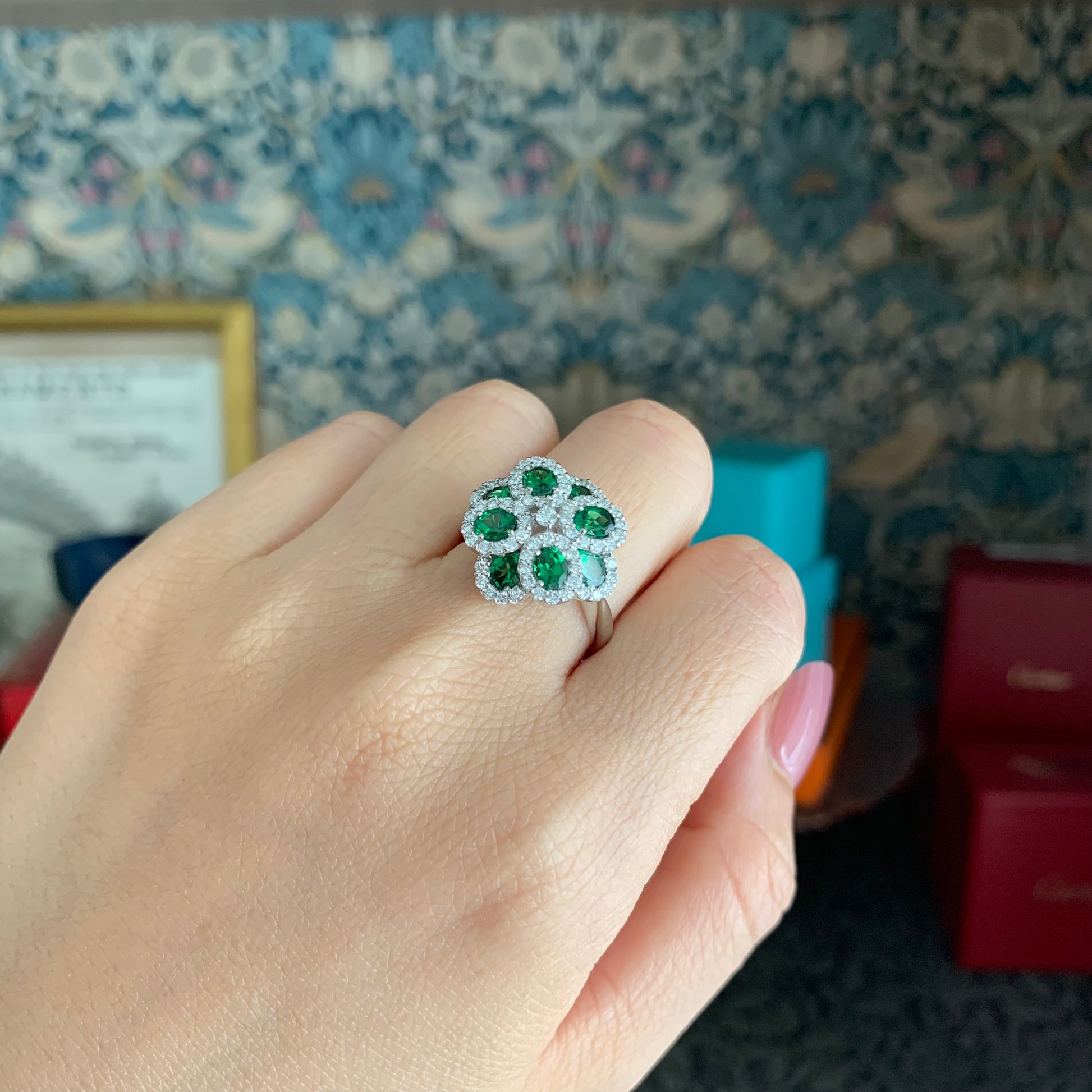 天然グリーンガーネット 1.60ct 天然ダイヤモンド プラチナリング