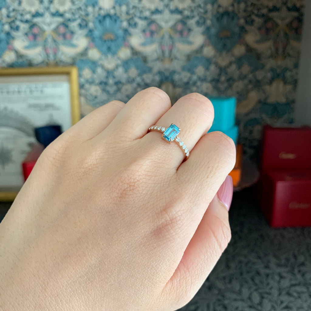 天然ブルージルコン 1.30ct 天然ダイヤモンド リング